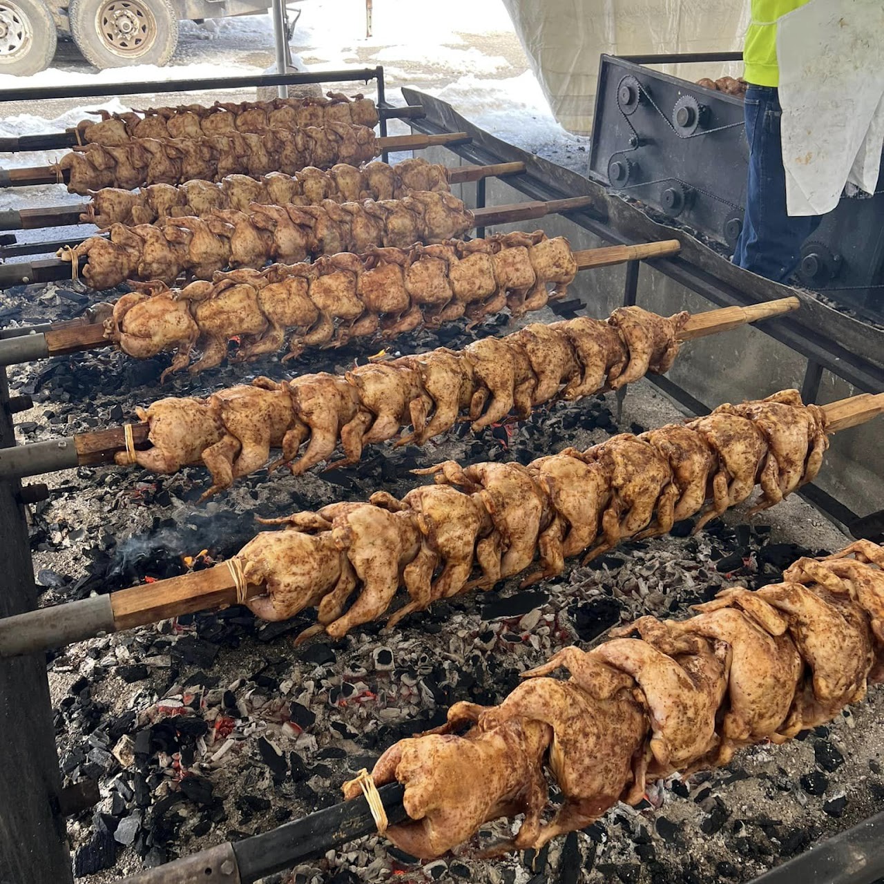 Whole chicken on the spit — souvlaki